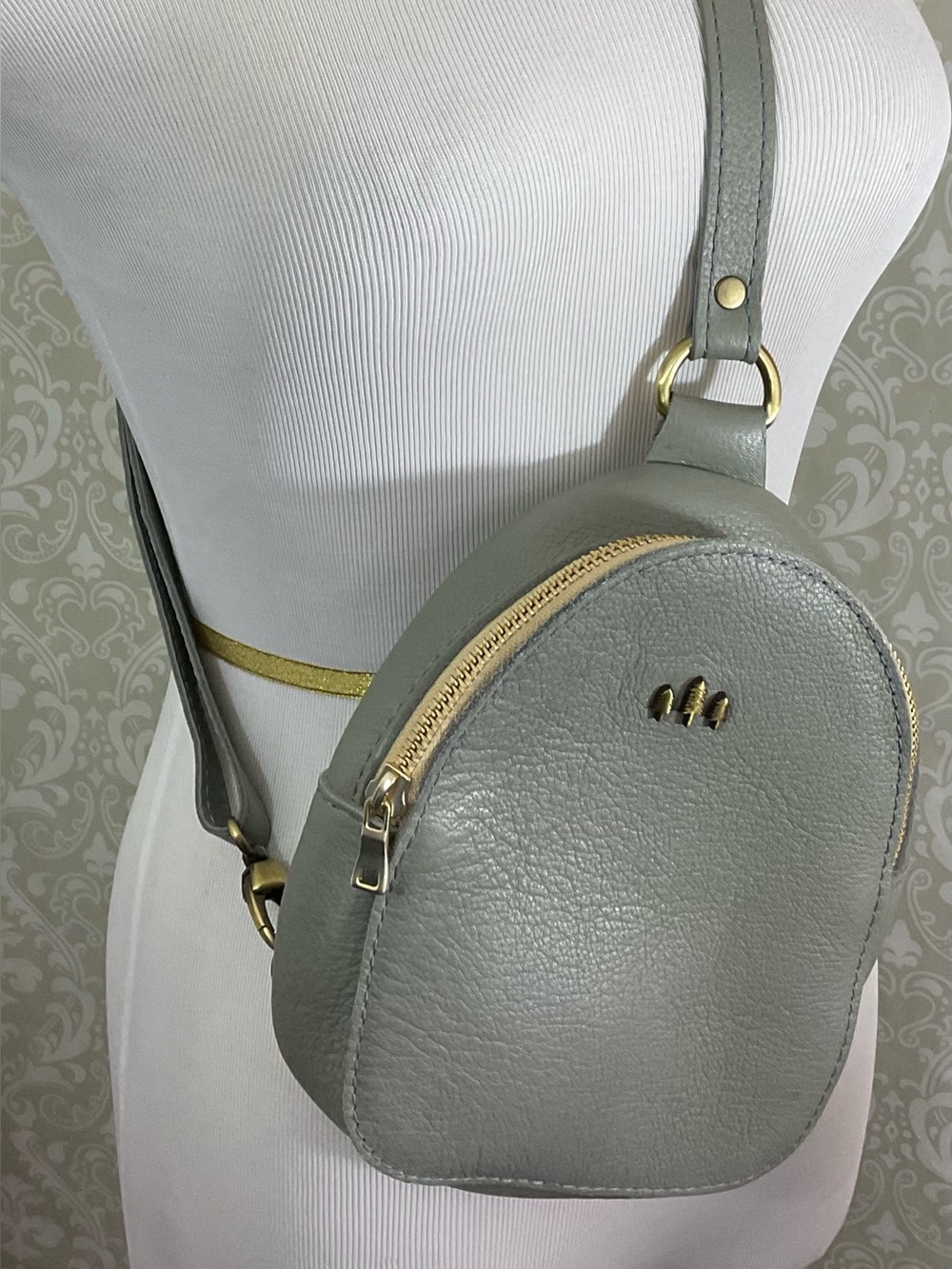 Portland Leather Gray Sydney Sling Crossbody Bag with Gold Hardware